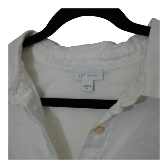 EUC J.Jill Love White Linen Collar Shirt Dress Button Front‎ Short Sleeve Sz XL - Picture 3 of 9